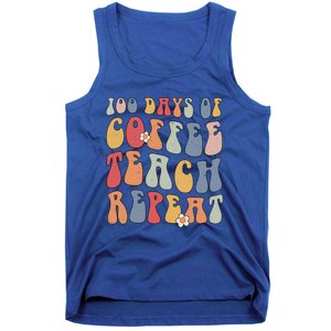 Groovy 100 Days Of Coffee Teach Repeat Retro Cool Gift Tank Top