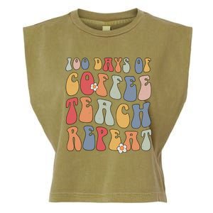 Groovy 100 Days Of Coffee Teach Repeat Retro Cool Gift Garment-Dyed Women's Muscle Tee