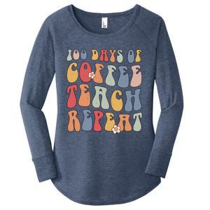 Groovy 100 Days Of Coffee Teach Repeat Retro Cool Gift Women's Perfect Tri Tunic Long Sleeve Shirt