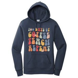 Groovy 100 Days Of Coffee Teach Repeat Retro Cool Gift Women's Pullover Hoodie