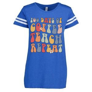 Groovy 100 Days Of Coffee Teach Repeat Retro Cool Gift Enza Ladies Jersey Football T-Shirt