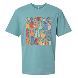 Groovy 100 Days Of Coffee Teach Repeat Retro Cool Gift Sueded Cloud Jersey T-Shirt