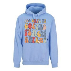 Groovy 100 Days Of Coffee Teach Repeat Retro Cool Gift Unisex Surf Hoodie