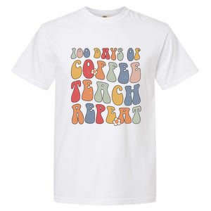 Groovy 100 Days Of Coffee Teach Repeat Retro Cool Gift Garment-Dyed Heavyweight T-Shirt