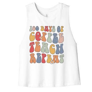 Groovy 100 Days Of Coffee Teach Repeat Retro Cool Gift Women's Racerback Cropped Tank