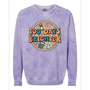 Groovy 100 Days Of School Retro Teacher 100 Days Brighter Gift Colorblast Crewneck Sweatshirt