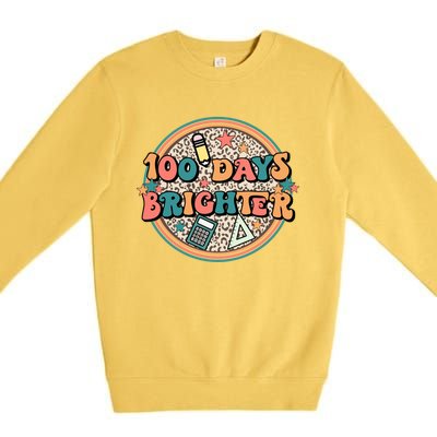 Groovy 100 Days Of School Retro Teacher 100 Days Brighter Gift Premium Crewneck Sweatshirt