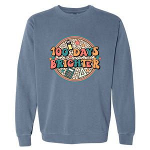 Groovy 100 Days Of School Retro Teacher 100 Days Brighter Gift Garment-Dyed Sweatshirt