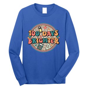 Groovy 100 Days Of School Retro Teacher 100 Days Brighter Gift Long Sleeve Shirt