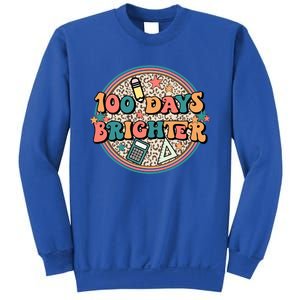 Groovy 100 Days Of School Retro Teacher 100 Days Brighter Gift Sweatshirt