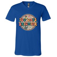 Groovy 100 Days Of School Retro Teacher 100 Days Brighter Gift V-Neck T-Shirt