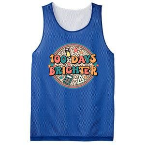 Groovy 100 Days Of School Retro Teacher 100 Days Brighter Gift Mesh Reversible Basketball Jersey Tank