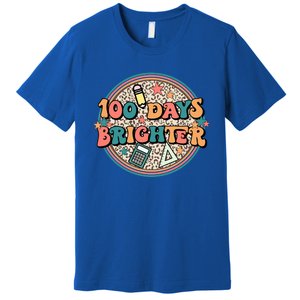 Groovy 100 Days Of School Retro Teacher 100 Days Brighter Gift Premium T-Shirt