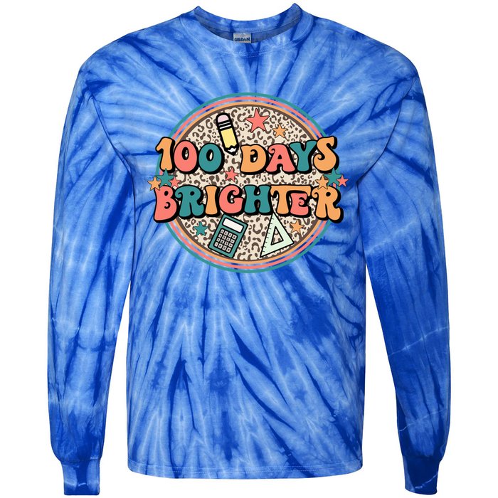 Groovy 100 Days Of School Retro Teacher 100 Days Brighter Gift Tie-Dye Long Sleeve Shirt