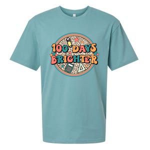 Groovy 100 Days Of School Retro Teacher 100 Days Brighter Gift Sueded Cloud Jersey T-Shirt