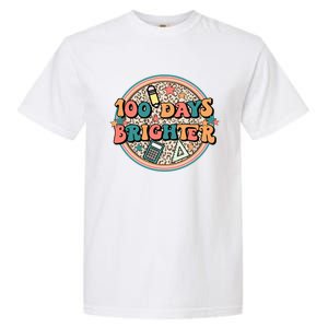 Groovy 100 Days Of School Retro Teacher 100 Days Brighter Gift Garment-Dyed Heavyweight T-Shirt