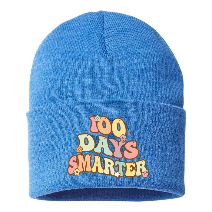 Groovy 100 Days Smarter Teacher Student 100th Day Of School Gift Sustainable Knit Beanie