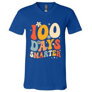 Groovy 100 Days Smarter Teacher Student 100th Day Of School Gift V-Neck T-Shirt