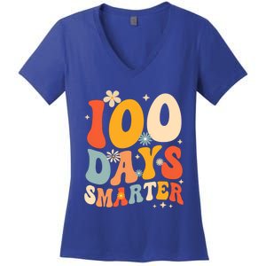 Groovy 100 Days Smarter Teacher Student 100th Day Of School Gift Women's V-Neck T-Shirt