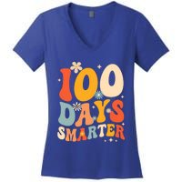 Groovy 100 Days Smarter Teacher Student 100th Day Of School Gift Women's V-Neck T-Shirt