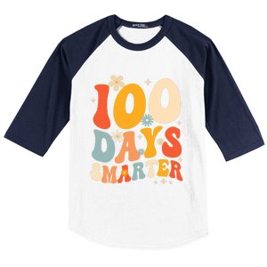 Groovy 100 Days Smarter Teacher Student 100th Day Of School Gift Baseball Sleeve Shirt