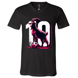 Goat 10 Funny Soccer Day Lover 2024 V-Neck T-Shirt