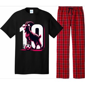 Goat 10 Funny Soccer Day Lover 2024 Pajama Set