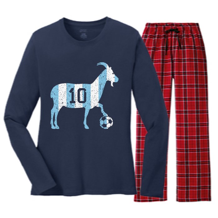 Goat 10 Funny Soccer Women's Long Sleeve Flannel Pajama Set 