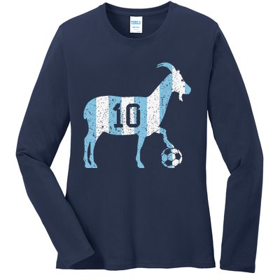 Goat 10 Funny Soccer Ladies Long Sleeve Shirt