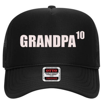 Grandpa 10 Grandkids 10th Time Cubed Grandpa Of Ten High Crown Mesh Back Trucker Hat