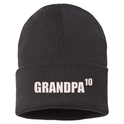 Grandpa 10 Grandkids 10th Time Cubed Grandpa Of Ten Sustainable Knit Beanie