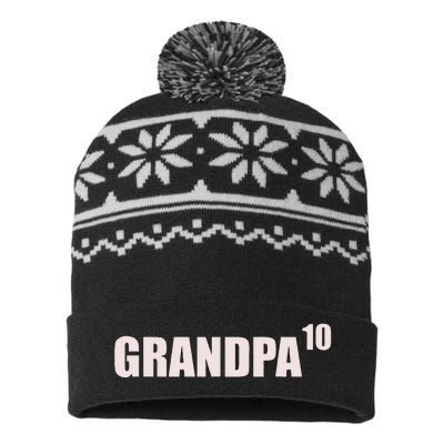 Grandpa 10 Grandkids 10th Time Cubed Grandpa Of Ten USA-Made Snowflake Beanie