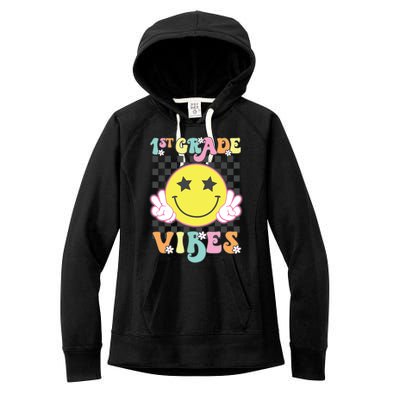 Girl 1st Grade Vibes Smile Face Back To School First Grade Women's Fleece Hoodie