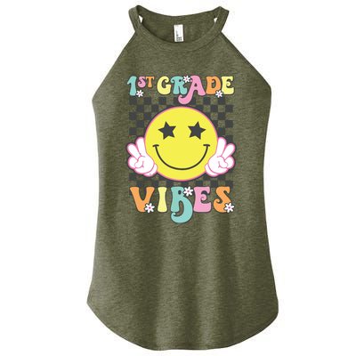 Girl 1st Grade Vibes Smile Face Back To School First Grade Women’s Perfect Tri Rocker Tank