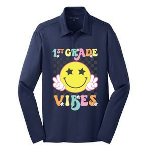 Girl 1st Grade Vibes Smile Face Back To School First Grade Silk Touch Performance Long Sleeve Polo