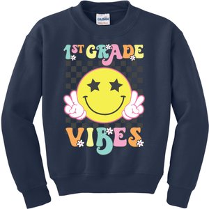 Girl 1st Grade Vibes Smile Face Back To School First Grade Kids Sweatshirt