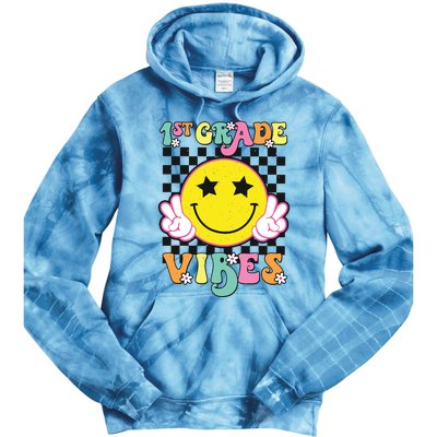 Girl 1st Grade Vibes Smile Face Back To School First Grade Tie Dye Hoodie