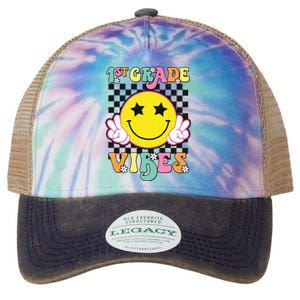 Girl 1st Grade Vibes Smile Face Back To School First Grade Legacy Tie Dye Trucker Hat