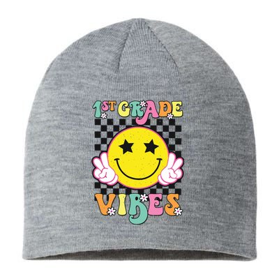 Girl 1st Grade Vibes Smile Face Back To School First Grade Sustainable Beanie