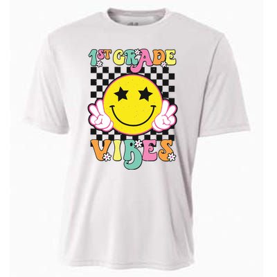 Girl 1st Grade Vibes Smile Face Back To School First Grade Cooling Performance Crew T-Shirt