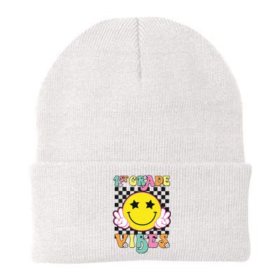 Girl 1st Grade Vibes Smile Face Back To School First Grade Knit Cap Winter Beanie