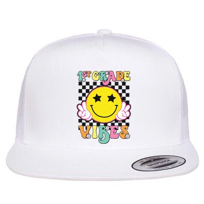 Girl 1st Grade Vibes Smile Face Back To School First Grade Flat Bill Trucker Hat