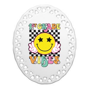 Girl 1st Grade Vibes Smile Face Back To School First Grade Ceramic Oval Ornament