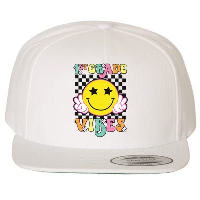 Girl 1st Grade Vibes Smile Face Back To School First Grade Wool Snapback Cap