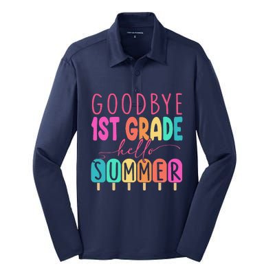 Goodbye 1st Grade Hello Summer First Grade Graduate Silk Touch Performance Long Sleeve Polo