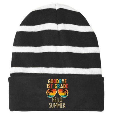 Goodbye 1st Grade Hello Summer Last Day Of School Striped Beanie with Solid Band