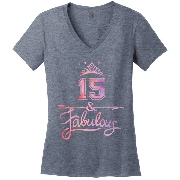 Girl 15 Years Old And Fabulous Girl 15th Birthday Women's V-Neck T-Shirt