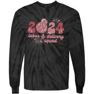 Groovy 2024 Disco Ball and Delivery Squad New Years Eve Tie-Dye Long Sleeve Shirt