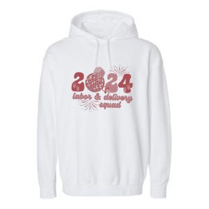 Groovy 2024 Disco Ball and Delivery Squad New Years Eve Garment-Dyed Fleece Hoodie