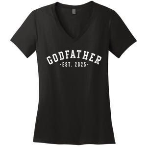 Godfather 2025 Godfather To Be Gifts Classic Bold Font Women's V-Neck T-Shirt